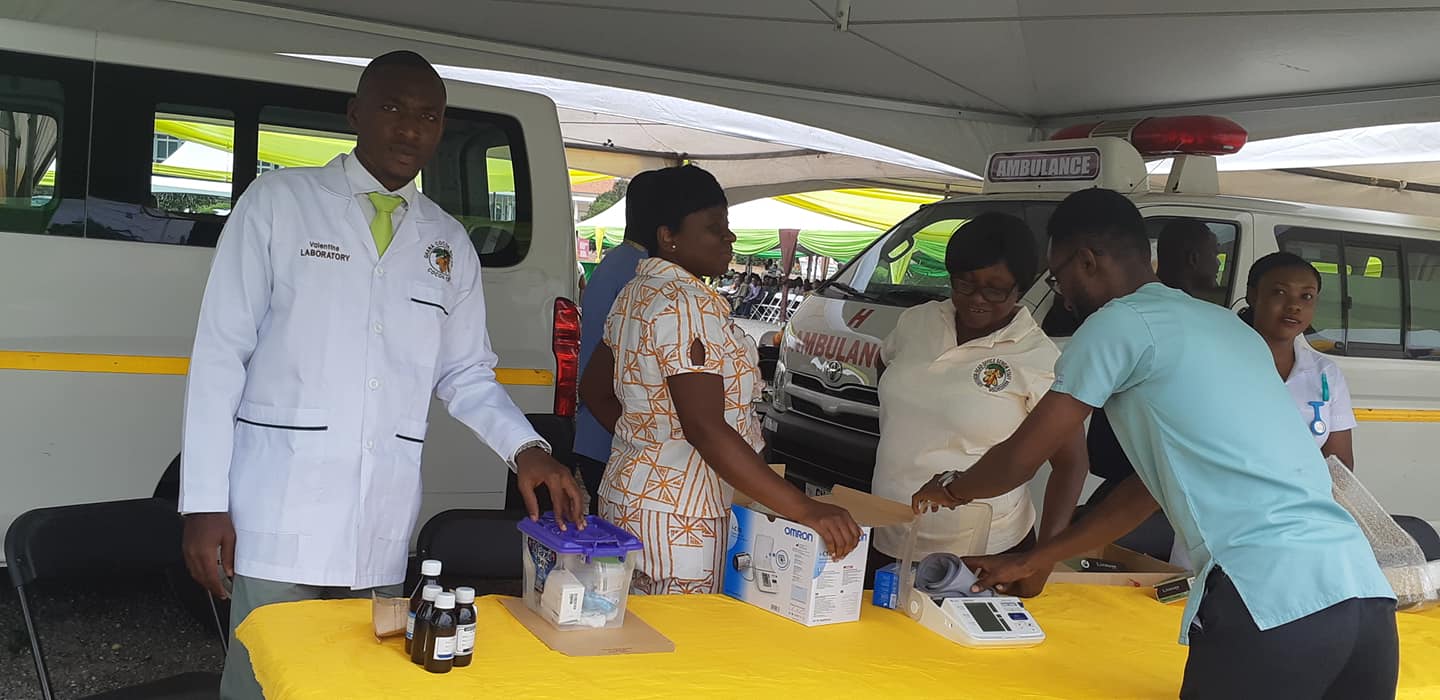 Setting up the health screening station.