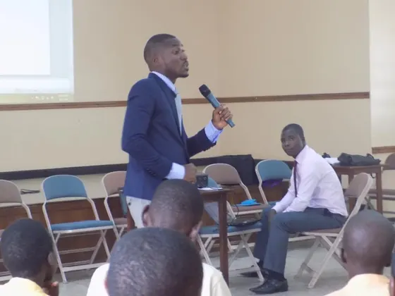 Valentine Golden Ghanem - Addressing students on substance-abuse awareness, Accra, 2016.
